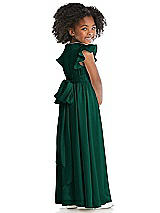 Rear View Thumbnail - Hunter Green Ruffle Flutter Sleeve Whisper Satin Flower Girl Dress