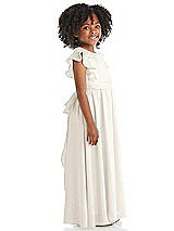 Side View Thumbnail - Ivory Ruffle Flutter Sleeve Whisper Satin Flower Girl Dress