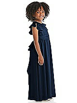 Side View Thumbnail - Midnight Navy Ruffle Flutter Sleeve Whisper Satin Flower Girl Dress