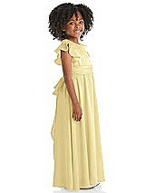 Side View Thumbnail - Pale Yellow Ruffle Flutter Sleeve Whisper Satin Flower Girl Dress