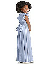 Rear View Thumbnail - Sky Blue Ruffle Flutter Sleeve Whisper Satin Flower Girl Dress