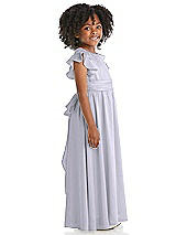 Side View Thumbnail - Silver Dove Ruffle Flutter Sleeve Whisper Satin Flower Girl Dress