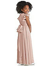 Rear View Thumbnail - Toasted Sugar Ruffle Flutter Sleeve Whisper Satin Flower Girl Dress