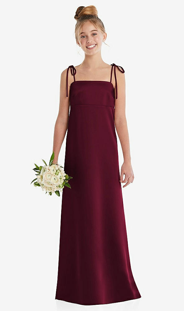 Front View - Cabernet Tie Shoulder Empire Waist Junior Bridesmaid Dress