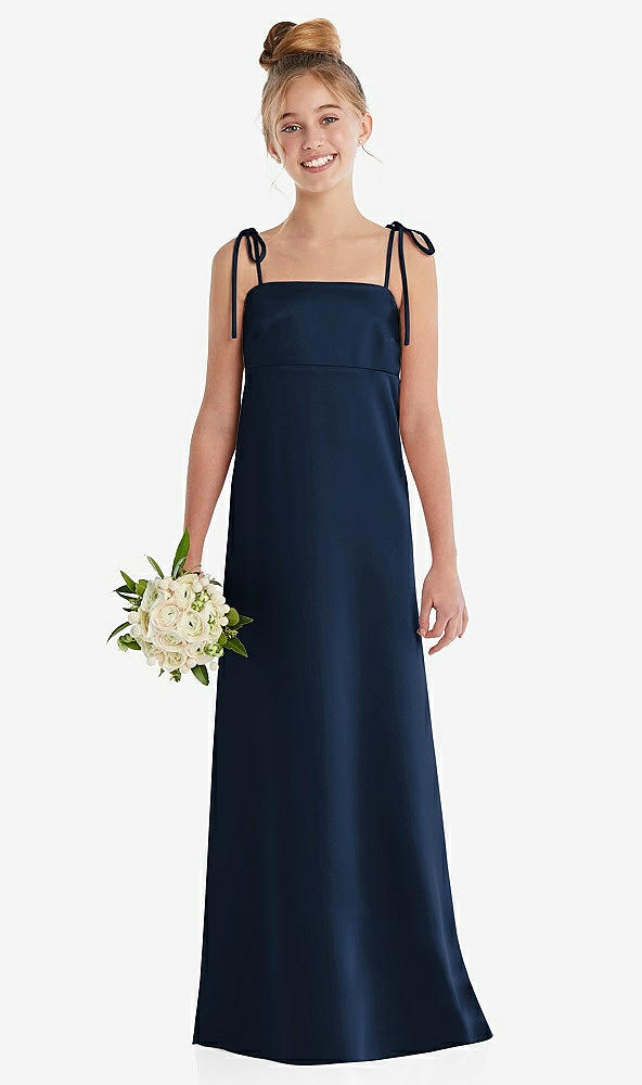 Front View - Midnight Navy Tie Shoulder Empire Waist Junior Bridesmaid Dress