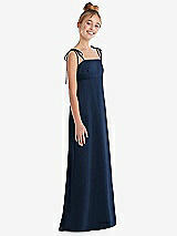 Side View Thumbnail - Midnight Navy Tie Shoulder Empire Waist Junior Bridesmaid Dress