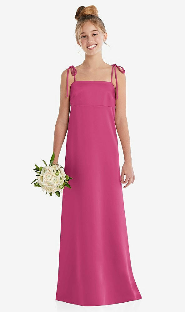 Front View - Tea Rose Tie Shoulder Empire Waist Junior Bridesmaid Dress