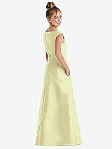 Rear View Thumbnail - Butter Yellow Off-the-Shoulder Draped Wrap Satin Junior Bridesmaid Dress