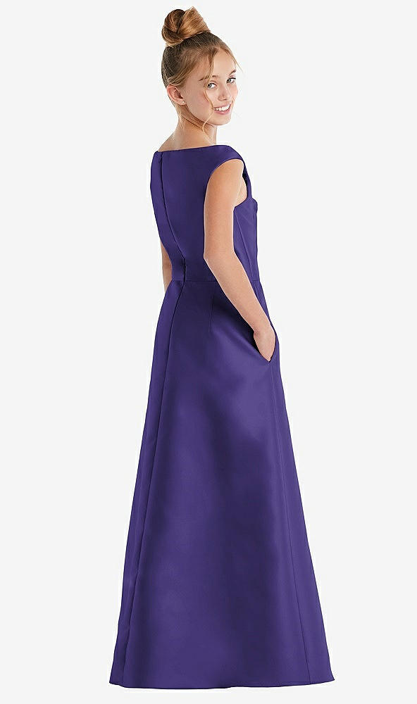 Back View - Grape Off-the-Shoulder Draped Wrap Satin Junior Bridesmaid Dress