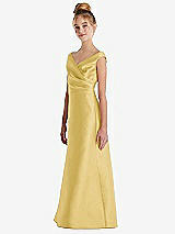 Side View Thumbnail - Maize Off-the-Shoulder Draped Wrap Satin Junior Bridesmaid Dress