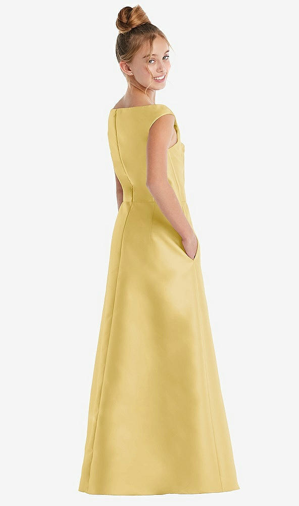 Back View - Maize Off-the-Shoulder Draped Wrap Satin Junior Bridesmaid Dress