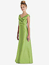 Side View Thumbnail - Mojito Off-the-Shoulder Draped Wrap Satin Junior Bridesmaid Dress