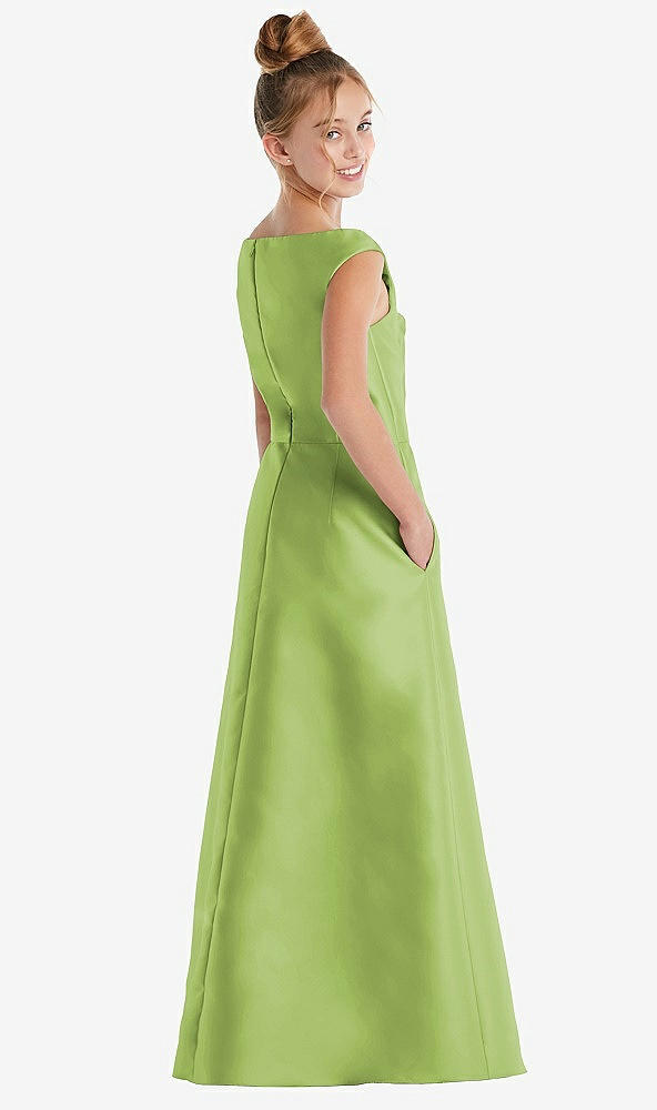 Back View - Mojito Off-the-Shoulder Draped Wrap Satin Junior Bridesmaid Dress