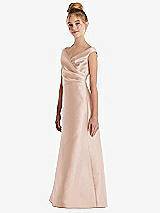 Side View Thumbnail - Cameo Off-the-Shoulder Draped Wrap Satin Junior Bridesmaid Dress