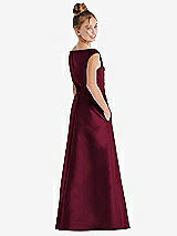 Rear View Thumbnail - Cabernet Off-the-Shoulder Draped Wrap Satin Junior Bridesmaid Dress