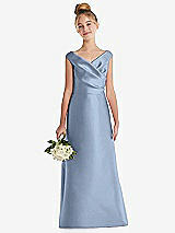 Front View Thumbnail - Cloudy Off-the-Shoulder Draped Wrap Satin Junior Bridesmaid Dress