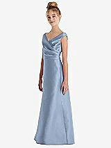 Side View Thumbnail - Cloudy Off-the-Shoulder Draped Wrap Satin Junior Bridesmaid Dress