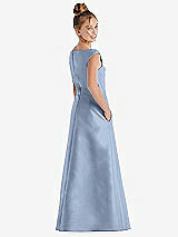 Rear View Thumbnail - Cloudy Off-the-Shoulder Draped Wrap Satin Junior Bridesmaid Dress