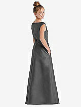 Rear View Thumbnail - Gunmetal Off-the-Shoulder Draped Wrap Satin Junior Bridesmaid Dress