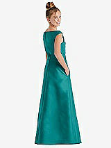 Rear View Thumbnail - Jade Off-the-Shoulder Draped Wrap Satin Junior Bridesmaid Dress