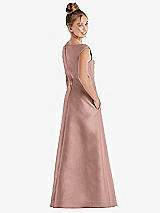 Rear View Thumbnail - Neu Nude Off-the-Shoulder Draped Wrap Satin Junior Bridesmaid Dress