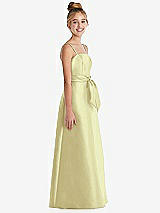 Side View Thumbnail - Butter Yellow Spaghetti Strap Satin Junior Bridesmaid Dress with Mini Sash