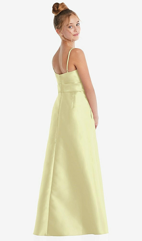 Back View - Butter Yellow Spaghetti Strap Satin Junior Bridesmaid Dress with Mini Sash