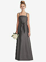 Front View Thumbnail - Caviar Gray Spaghetti Strap Satin Junior Bridesmaid Dress with Mini Sash