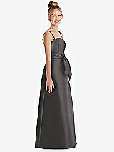 Side View Thumbnail - Caviar Gray Spaghetti Strap Satin Junior Bridesmaid Dress with Mini Sash