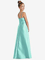 Rear View Thumbnail - Coastal Spaghetti Strap Satin Junior Bridesmaid Dress with Mini Sash