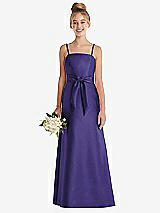 Front View Thumbnail - Grape Spaghetti Strap Satin Junior Bridesmaid Dress with Mini Sash