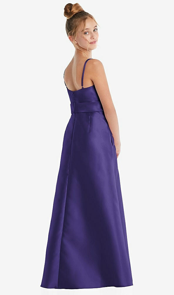 Back View - Grape Spaghetti Strap Satin Junior Bridesmaid Dress with Mini Sash