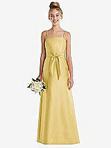 Front View Thumbnail - Maize Spaghetti Strap Satin Junior Bridesmaid Dress with Mini Sash