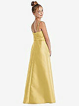 Rear View Thumbnail - Maize Spaghetti Strap Satin Junior Bridesmaid Dress with Mini Sash