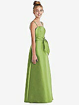 Side View Thumbnail - Mojito Spaghetti Strap Satin Junior Bridesmaid Dress with Mini Sash