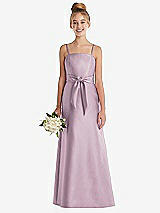 Front View Thumbnail - Suede Rose Spaghetti Strap Satin Junior Bridesmaid Dress with Mini Sash