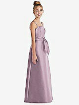 Side View Thumbnail - Suede Rose Spaghetti Strap Satin Junior Bridesmaid Dress with Mini Sash