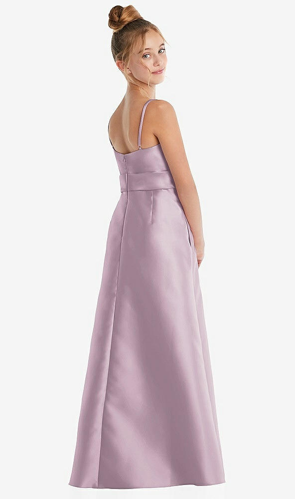 Back View - Suede Rose Spaghetti Strap Satin Junior Bridesmaid Dress with Mini Sash