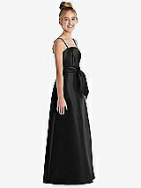 Side View Thumbnail - Black Spaghetti Strap Satin Junior Bridesmaid Dress with Mini Sash