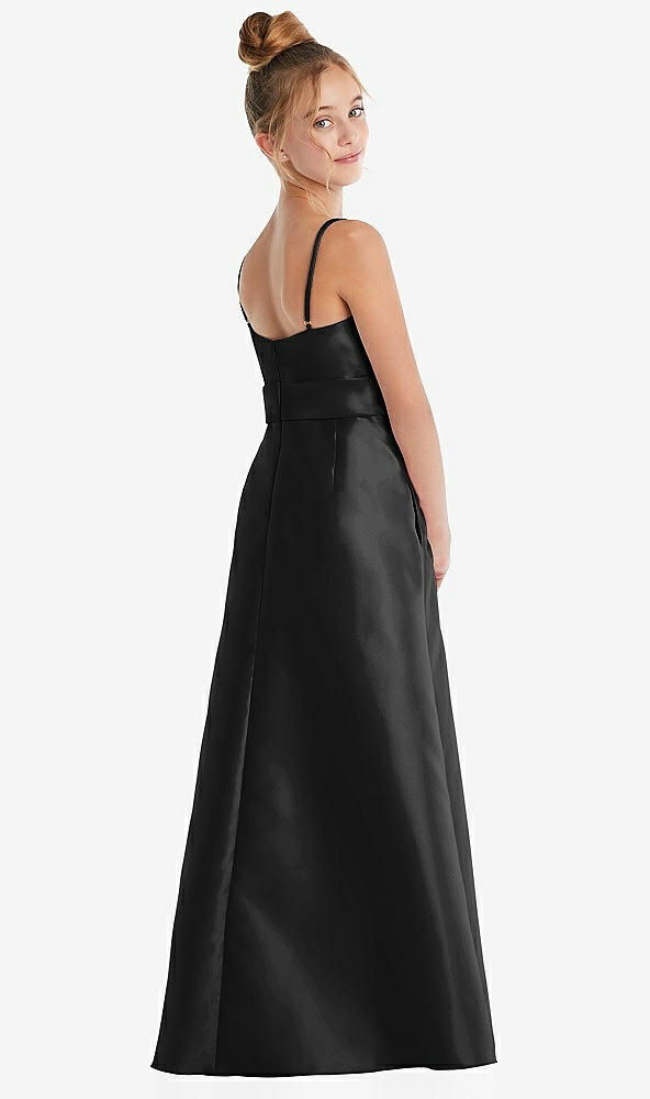 Back View - Black Spaghetti Strap Satin Junior Bridesmaid Dress with Mini Sash