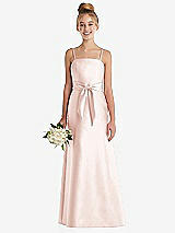 Front View Thumbnail - Blush Spaghetti Strap Satin Junior Bridesmaid Dress with Mini Sash