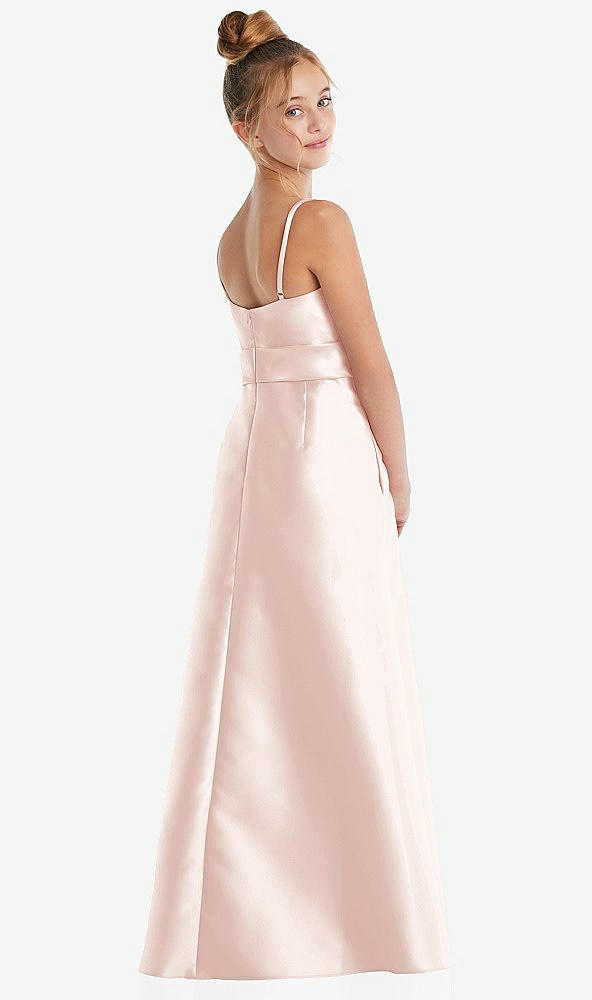 Back View - Blush Spaghetti Strap Satin Junior Bridesmaid Dress with Mini Sash