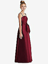 Side View Thumbnail - Burgundy Spaghetti Strap Satin Junior Bridesmaid Dress with Mini Sash