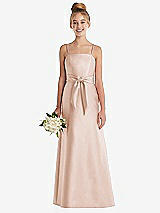 Front View Thumbnail - Cameo Spaghetti Strap Satin Junior Bridesmaid Dress with Mini Sash