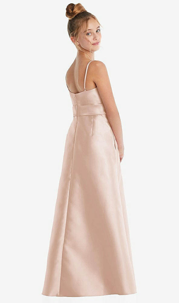 Back View - Cameo Spaghetti Strap Satin Junior Bridesmaid Dress with Mini Sash