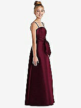 Side View Thumbnail - Cabernet Spaghetti Strap Satin Junior Bridesmaid Dress with Mini Sash