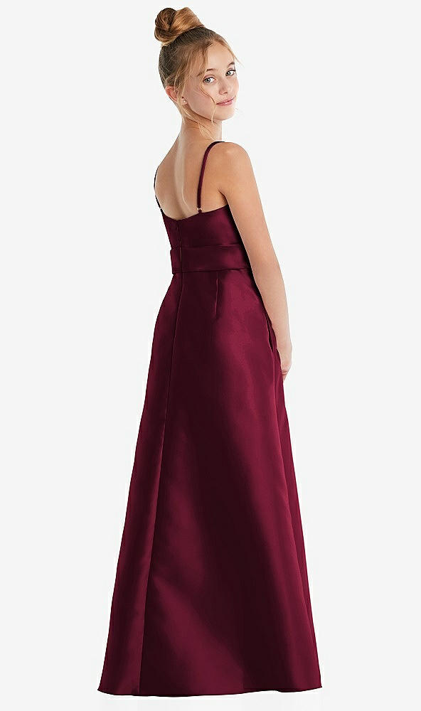 Back View - Cabernet Spaghetti Strap Satin Junior Bridesmaid Dress with Mini Sash