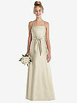 Front View Thumbnail - Champagne Spaghetti Strap Satin Junior Bridesmaid Dress with Mini Sash