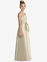 Side View Thumbnail - Champagne Spaghetti Strap Satin Junior Bridesmaid Dress with Mini Sash