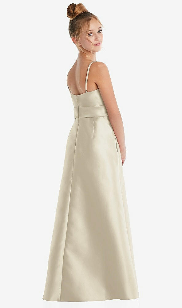 Back View - Champagne Spaghetti Strap Satin Junior Bridesmaid Dress with Mini Sash